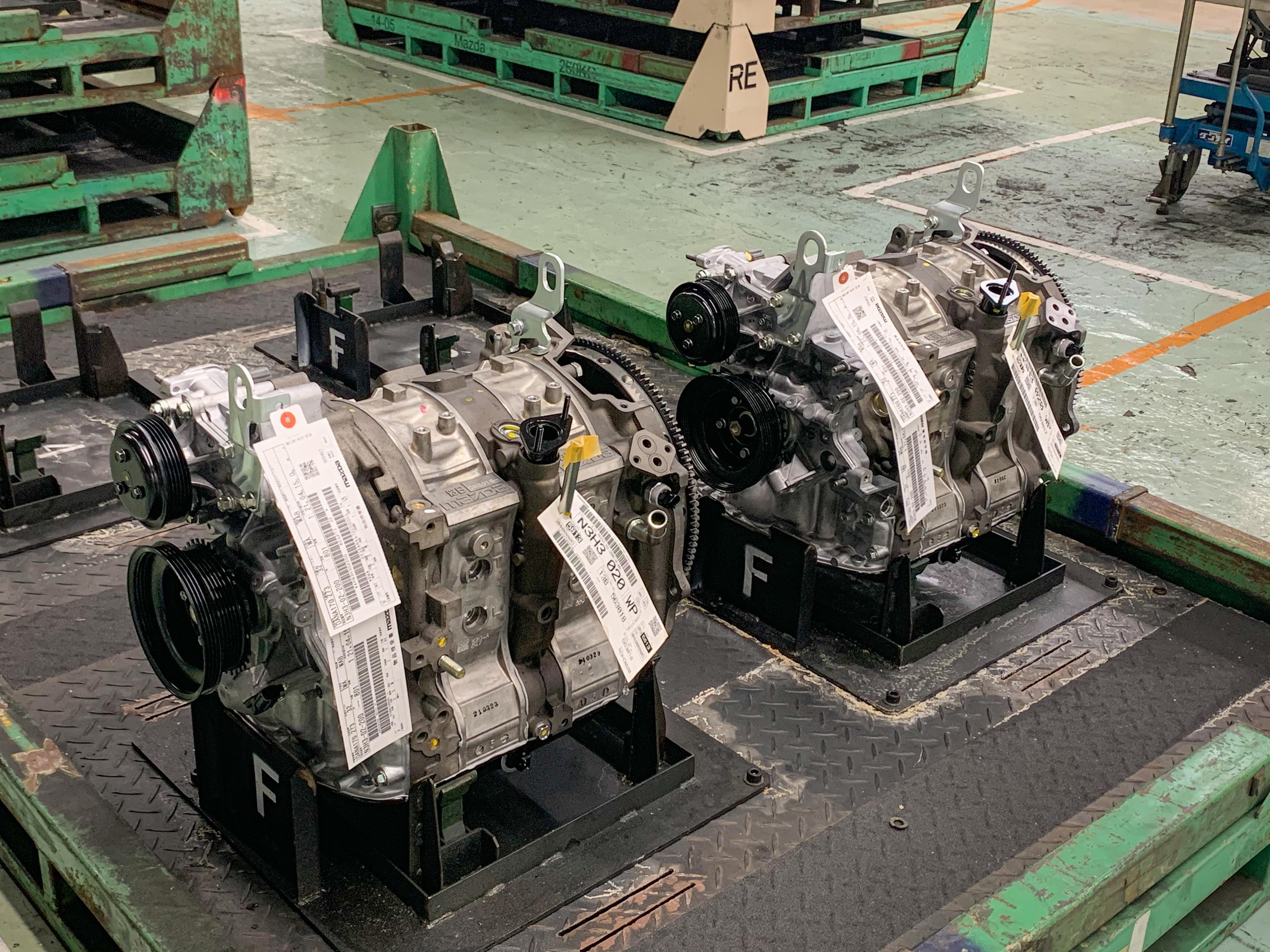 The two 13B rotary engines after assembly.